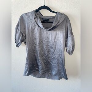 Etcetera dark grey 100% silk t shirt crew collared blouse